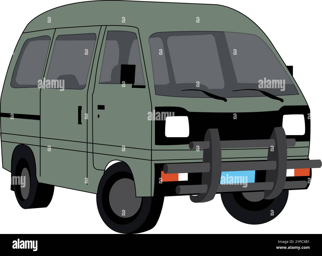 Suzuki Bolan vector illustration, High roof. Suzuki hiroof van with isolated vector illustration. Simple picture of land vehicle transportation. Stock Vector