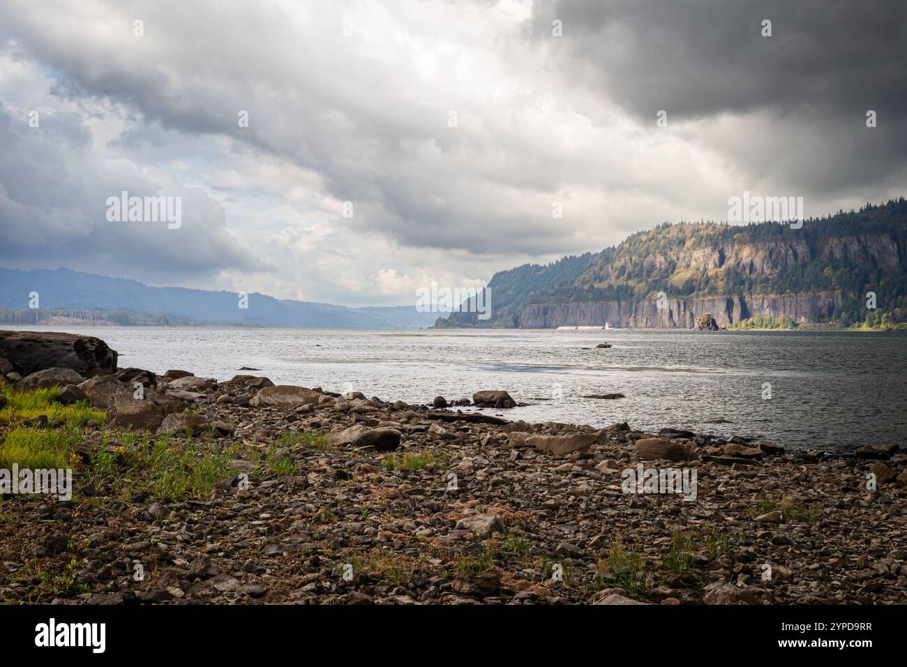 The Columbia River and Columbia River Gorge as seen from Dalton Point in Multnomah Oregon Stock Photo