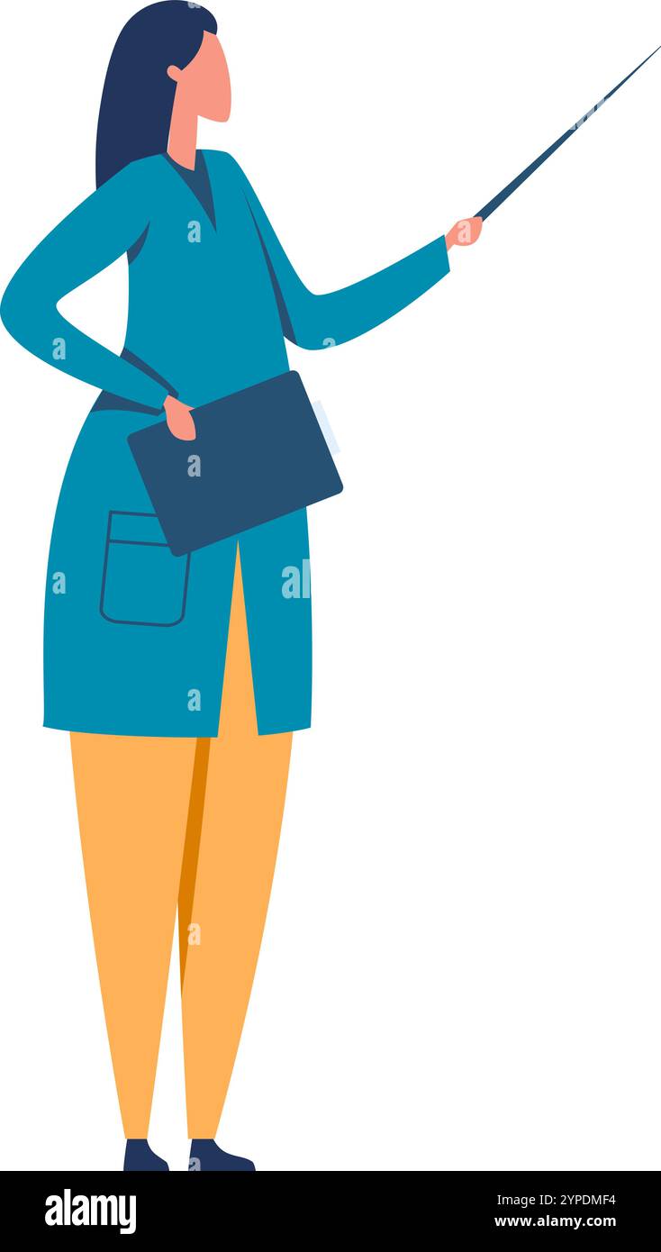 Lab Pointing Vector Female scientist wearing lab coat holding folder and pointing with ...