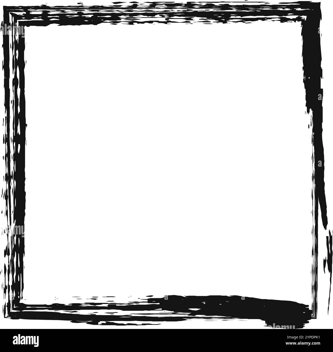 Hand drawn black grunge brush stroke frame creating empty white ...
