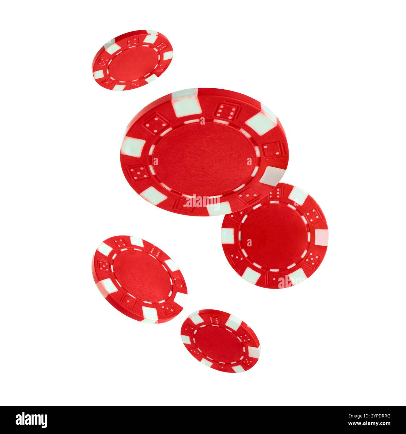 Red casino chips in air on white background Stock Photo - Alamy