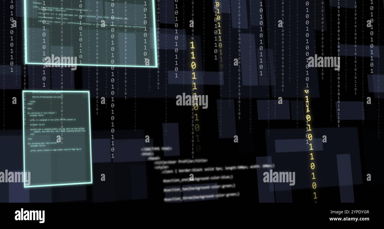 Image of digital data processing and screens over dark background Stock ...