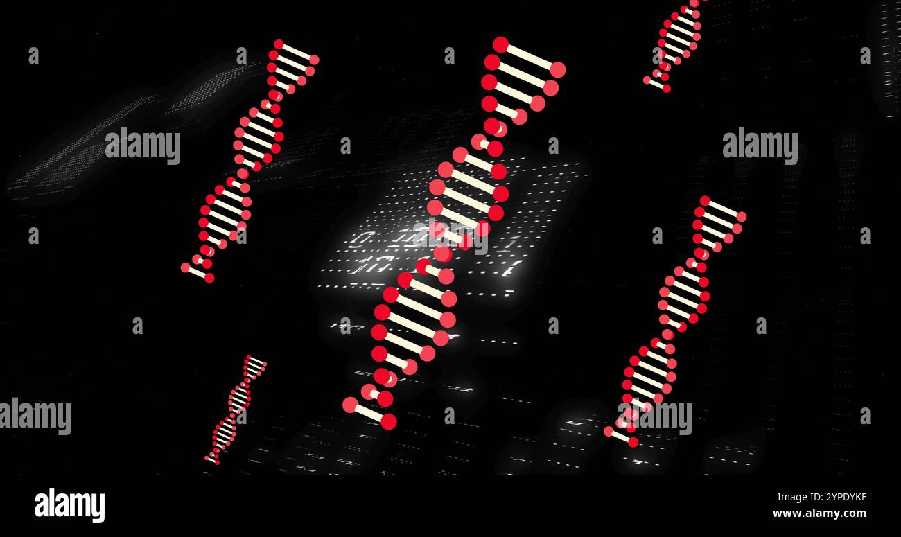 DNA strand and binary coding, scientific data processing image Stock Photo