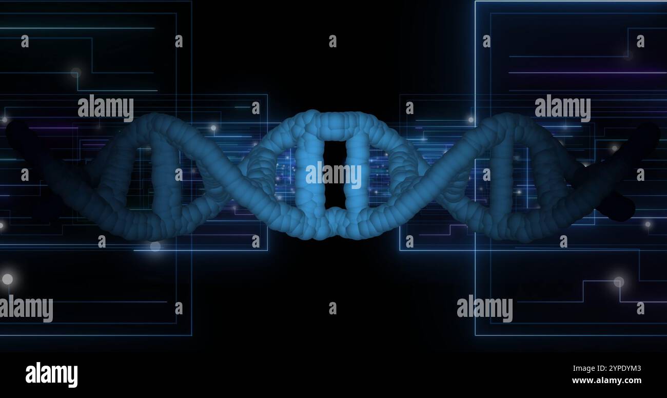 DNA strand and binary coding, scientific data processing image Stock Photo