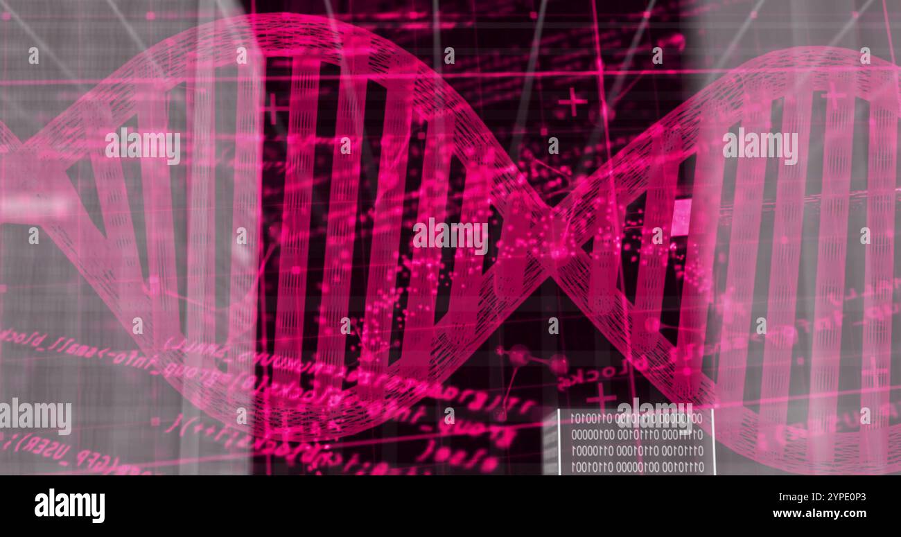 DNA strand and binary coding, scientific data processing image Stock Photo