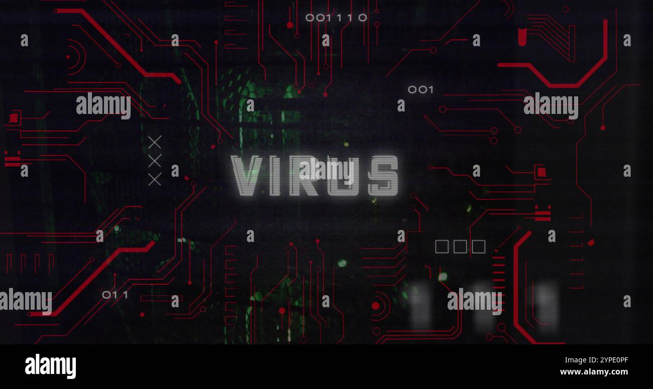 Image of virus text over data processing and server room Stock Photo