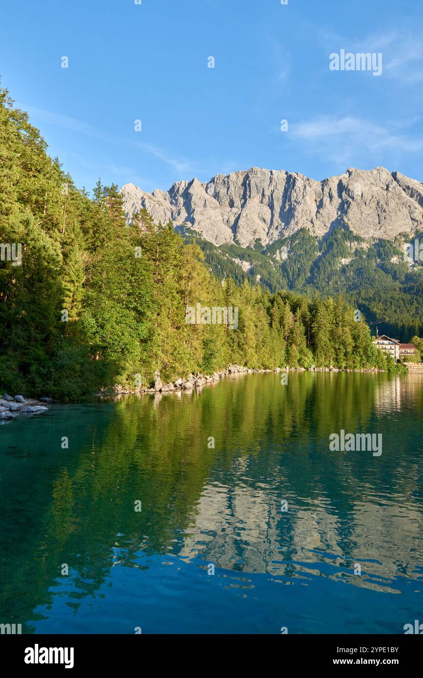 Scenic View of Eibsee Lake with Zugspitze Mountain at Sunset in Bavaria ...