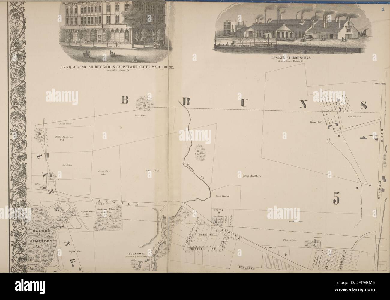 G. V. S. Quackenbush Dry Goods Carpet & Oil Cloth Warehouse. ; Rensselaer Iron Works. ; City of Troy [cont.] 1869 by Barton, William (fl. 1869) Stock Photo