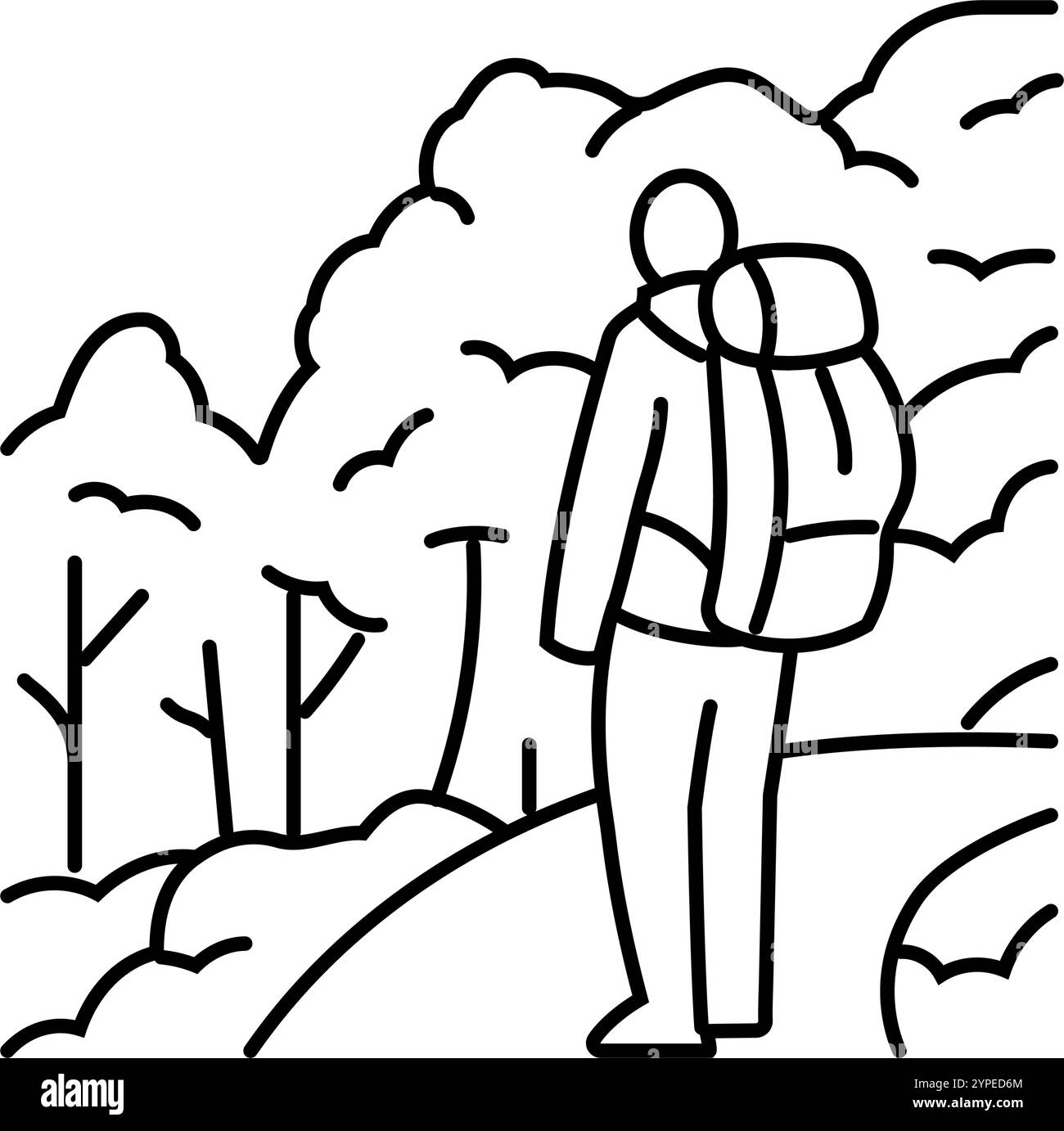 hiking fall foliage autumn line icon vector illustration Stock Vector ...