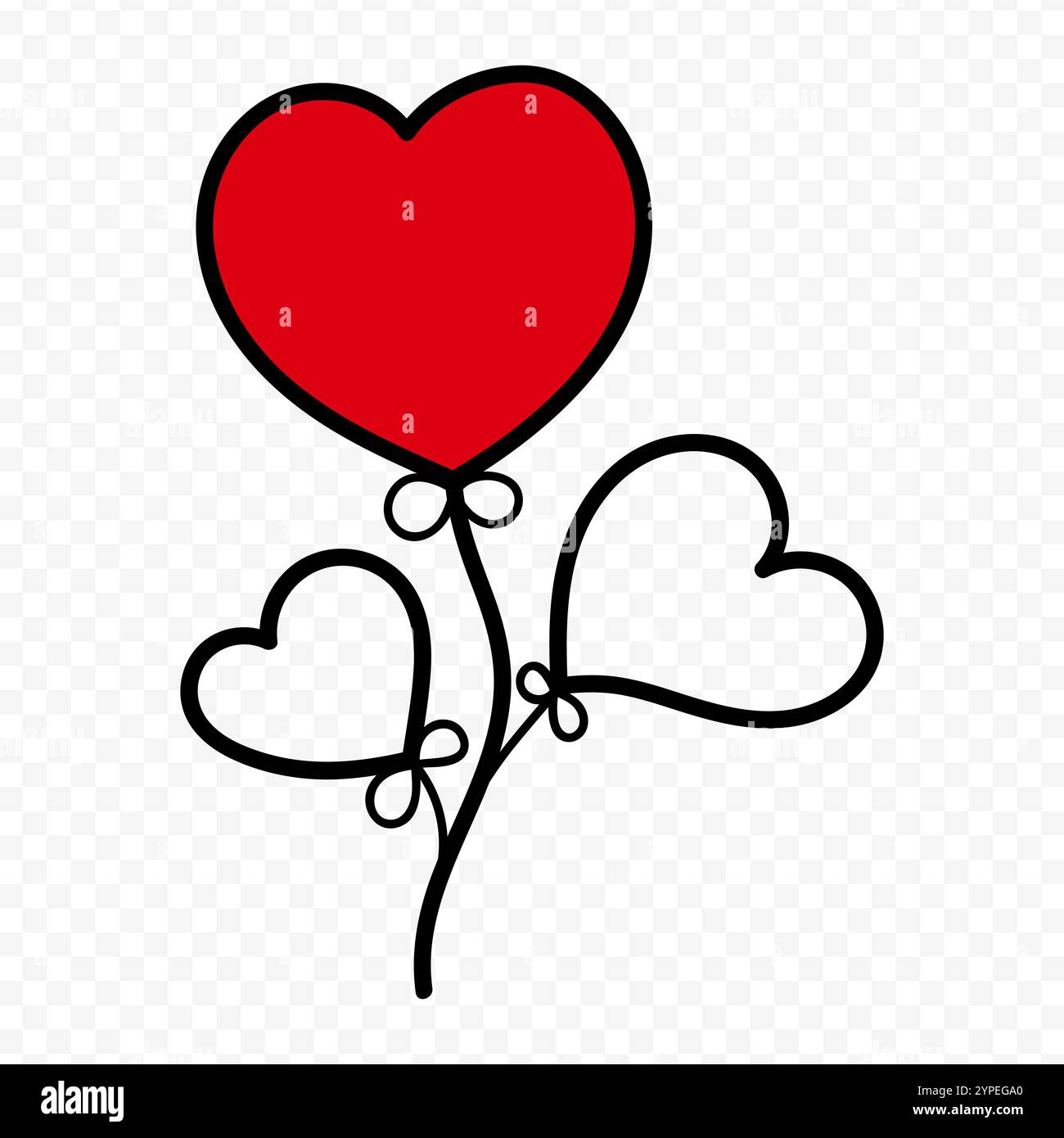 Vector illustration of hand drawn heart balloons on transparent ...