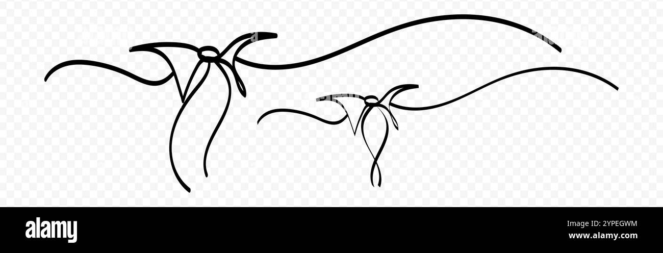 Vector hand drawn two bow ribbon set on transparent background Stock Vector