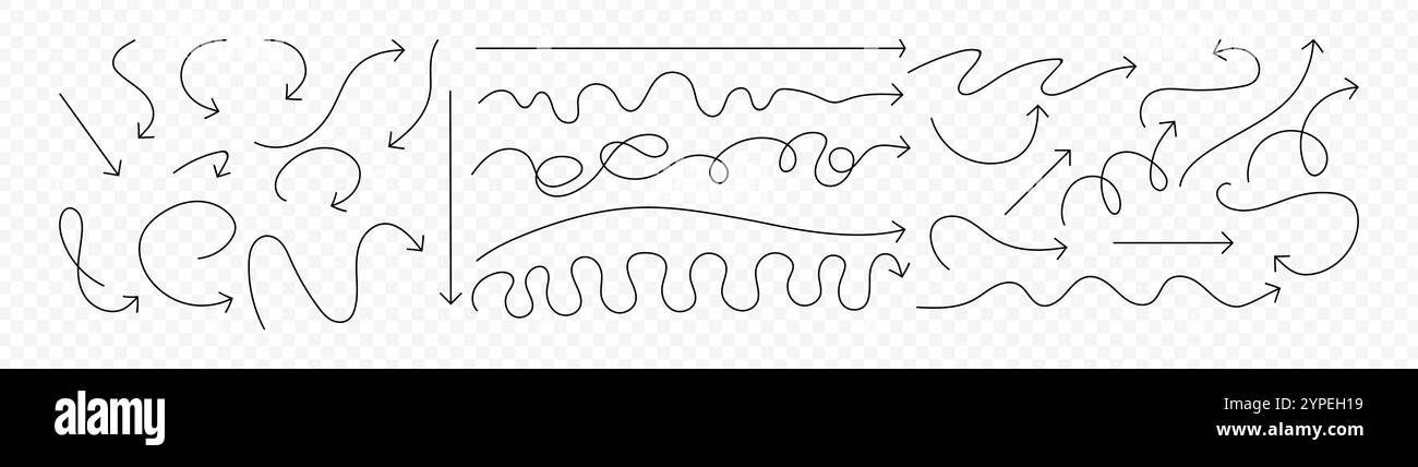 Vector hand drawn Arrows doodle set on transparent background Stock ...