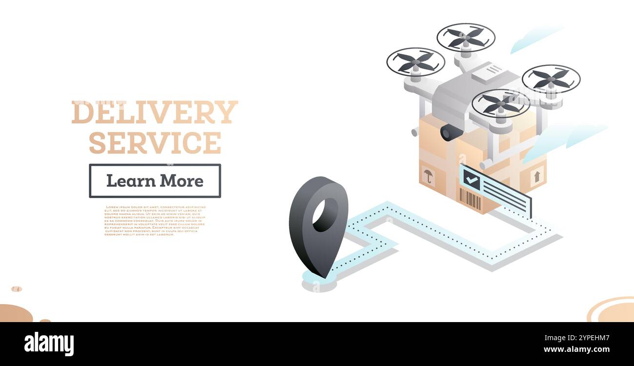 Drone delivery service technology. Vector illustration. Isometric ...