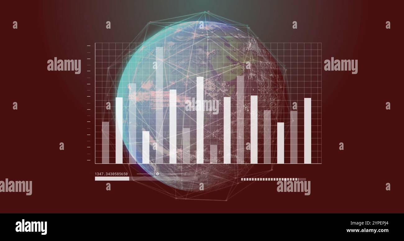 Bar chart and data processing over rotating Earth image Stock Photo