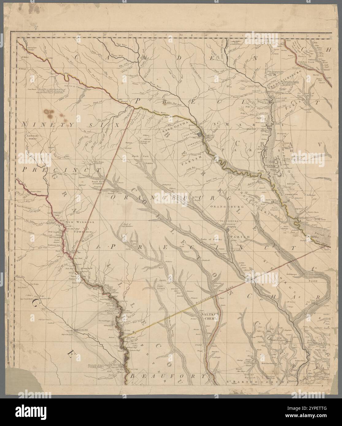 A map of South Carolina and a part of Georgia, containing the whole sea-coast : all the islands, inlets, rivers, creeks, parishes, townships, boroughs, roads, and bridges : as also several plantations, with their proper boundary lines, their names, and the names of their proprietors  1780-06-01 Stock Photo