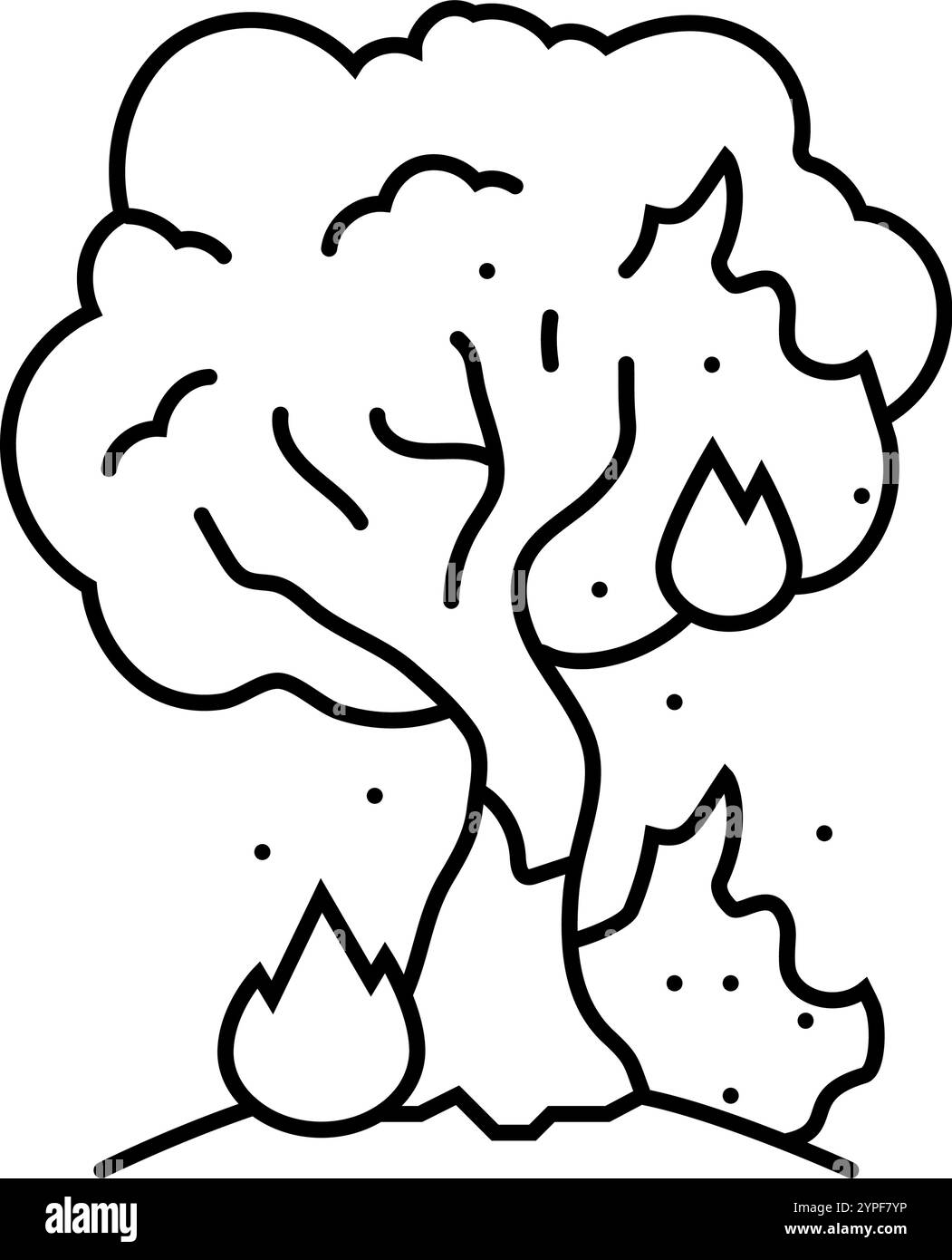 flaming tree wildfire disaster line icon vector illustration Stock ...