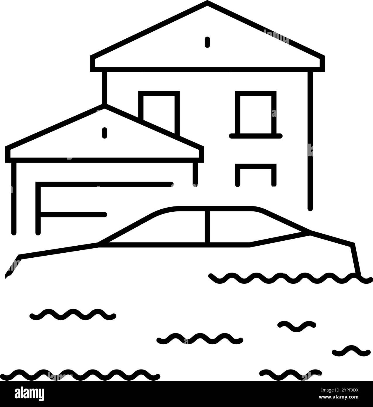 flooded streets hurricane disaster line icon vector illustration Stock ...