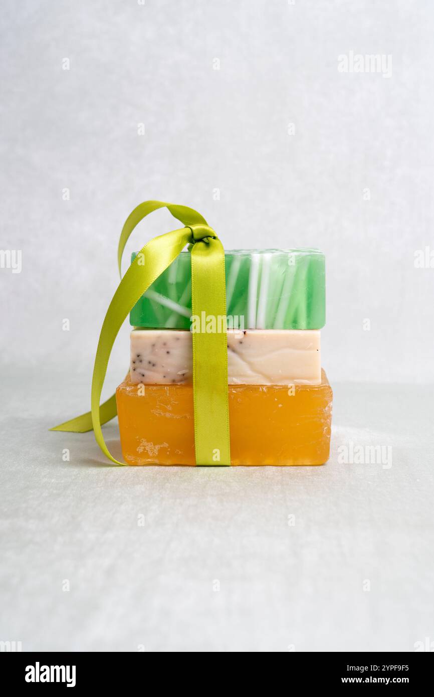 Soap Bars Wrapped in Ribbon Stock Photo