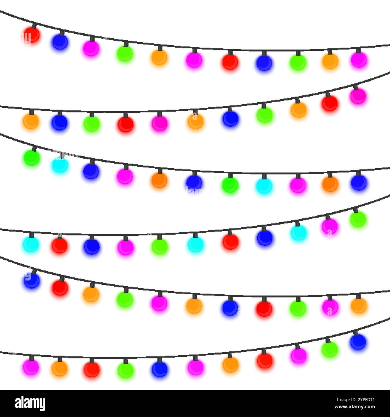 Garland with multi-colored light bulbs on a white background. Vector illustration. Stock Vector