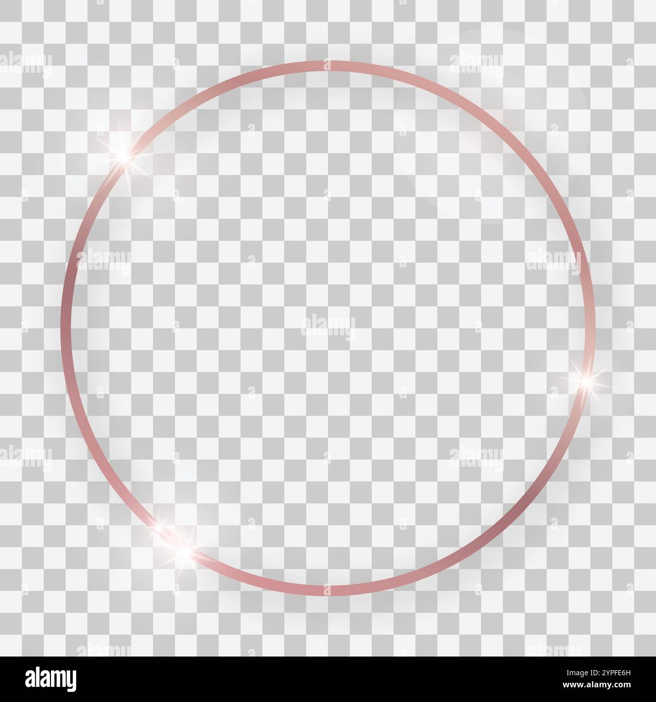 Rose gold shiny round frame with glowing effects and shadows on transparent background. Vector illustration Stock Vector