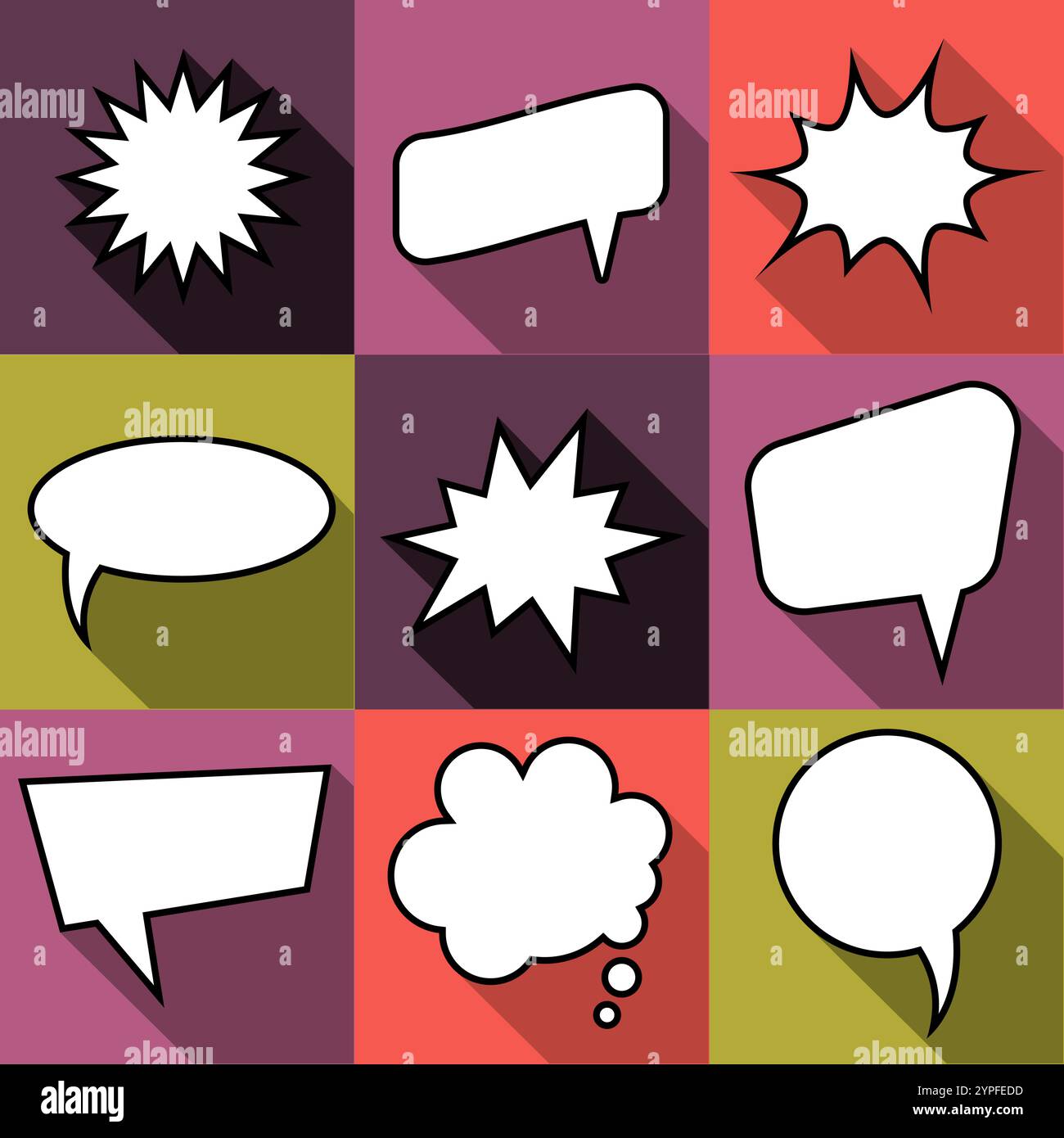 Set of nine cartoon comic balloon speech bubbles in flat style ...