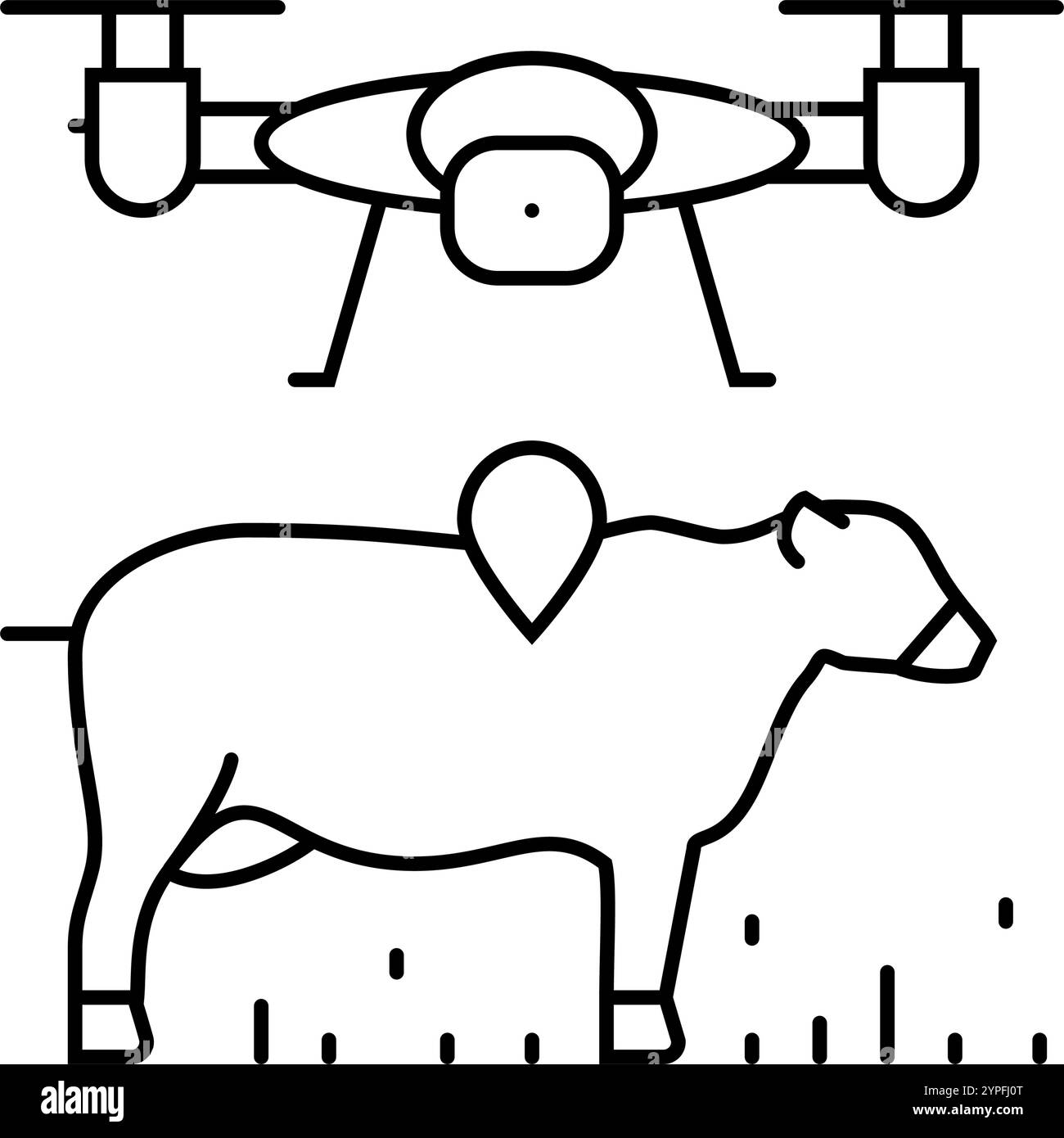 livestock monitoring robot harvests line icon vector illustration Stock ... image.