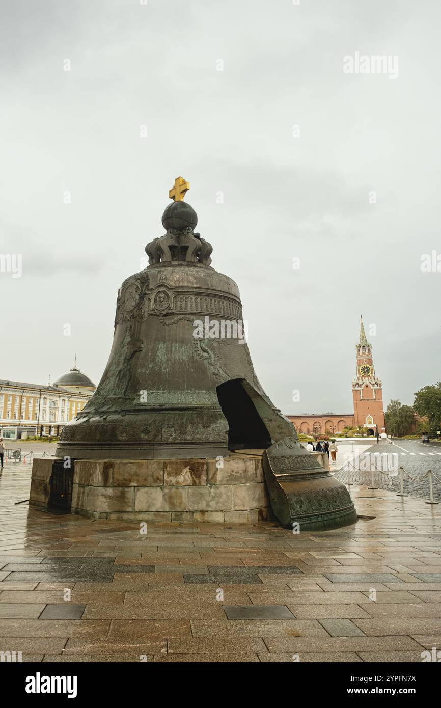 Moscow, Russia - Aug 23 2024: Photo of the historic Tsar Bell, the largest broken bell in the world, located in the Kremlin Palace, representing Russi Stock Photo