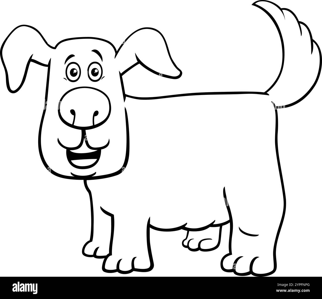 Cartoon illustration of happy dog animal character coloring page Stock ...