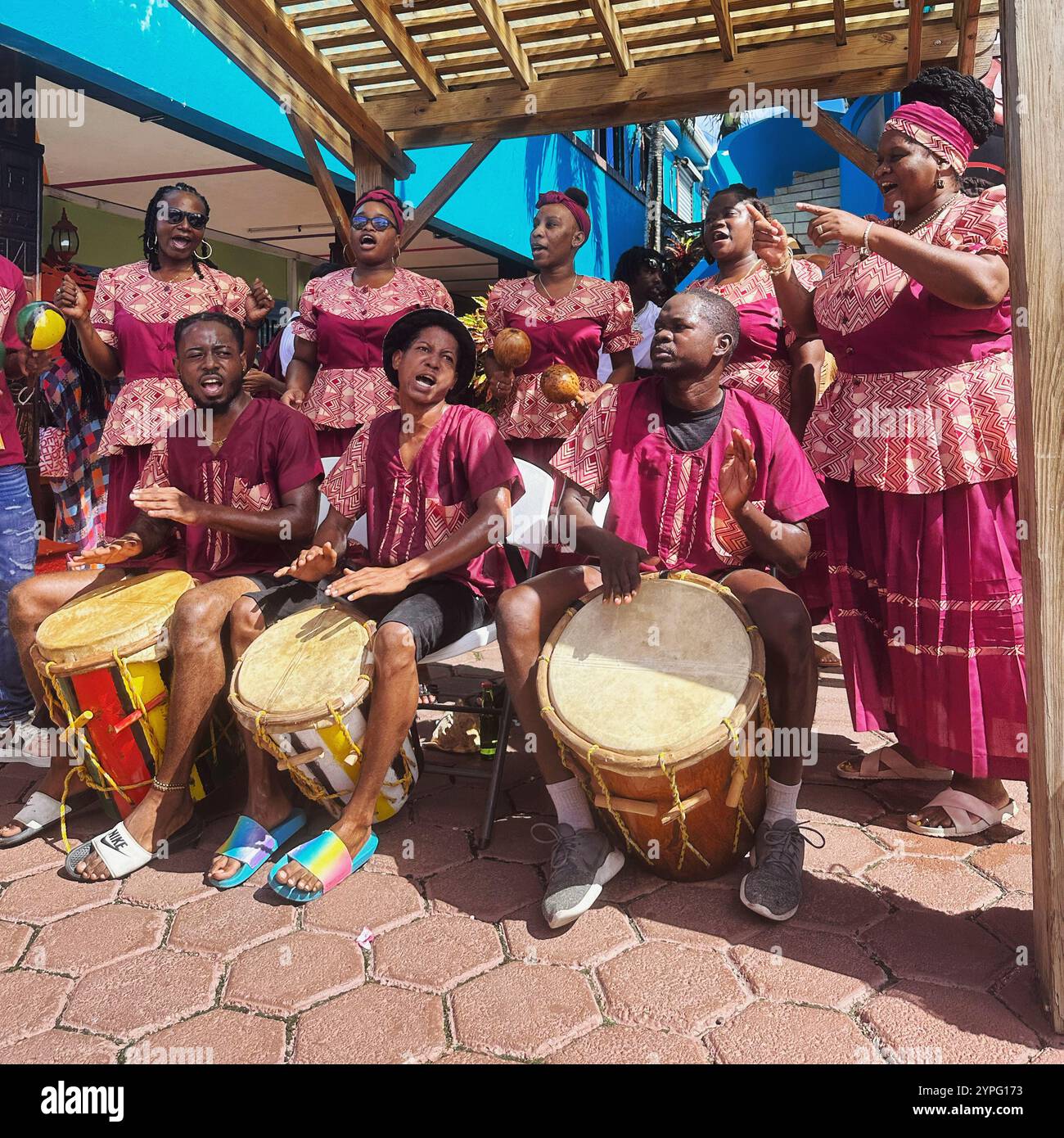 Performers, Fort Street Tourism Village, Belize City, Belize, Central America - Smartphone Captured Stock Image