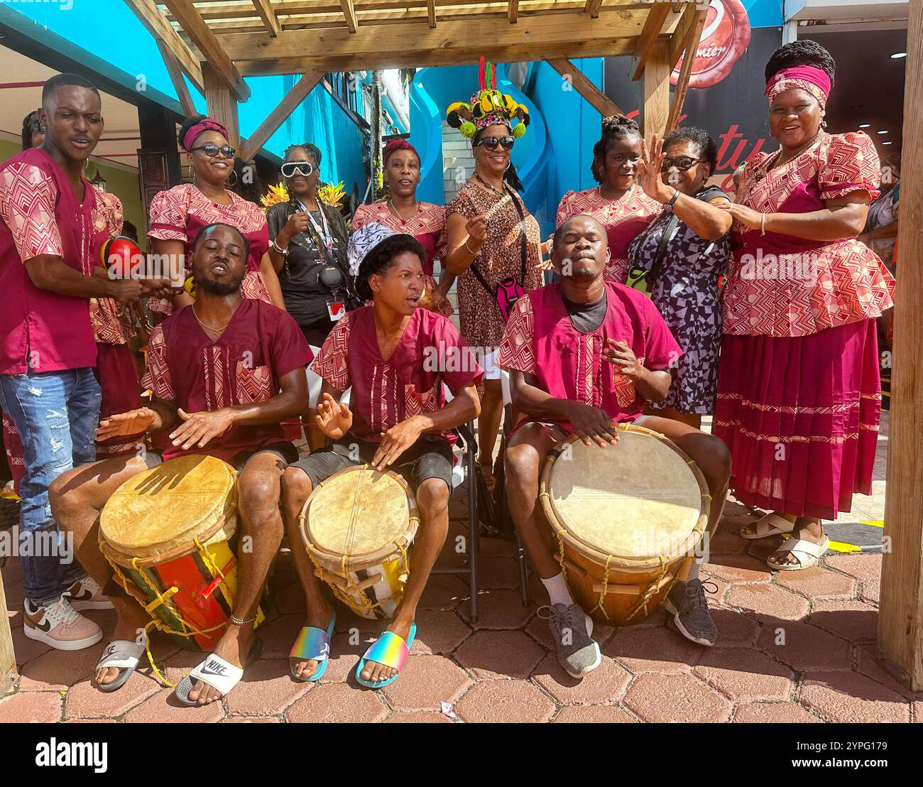 Performers, Fort Street Tourism Village, Belize City, Belize, Central America - Smartphone Captured Stock Image
