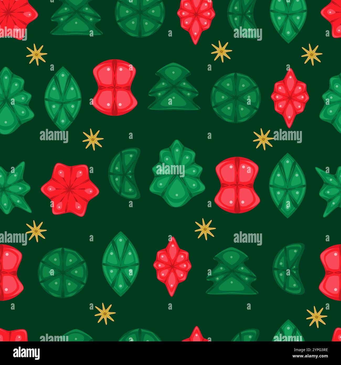Seamless pattern with Christmas tinsel elements on a green background Stock Vector