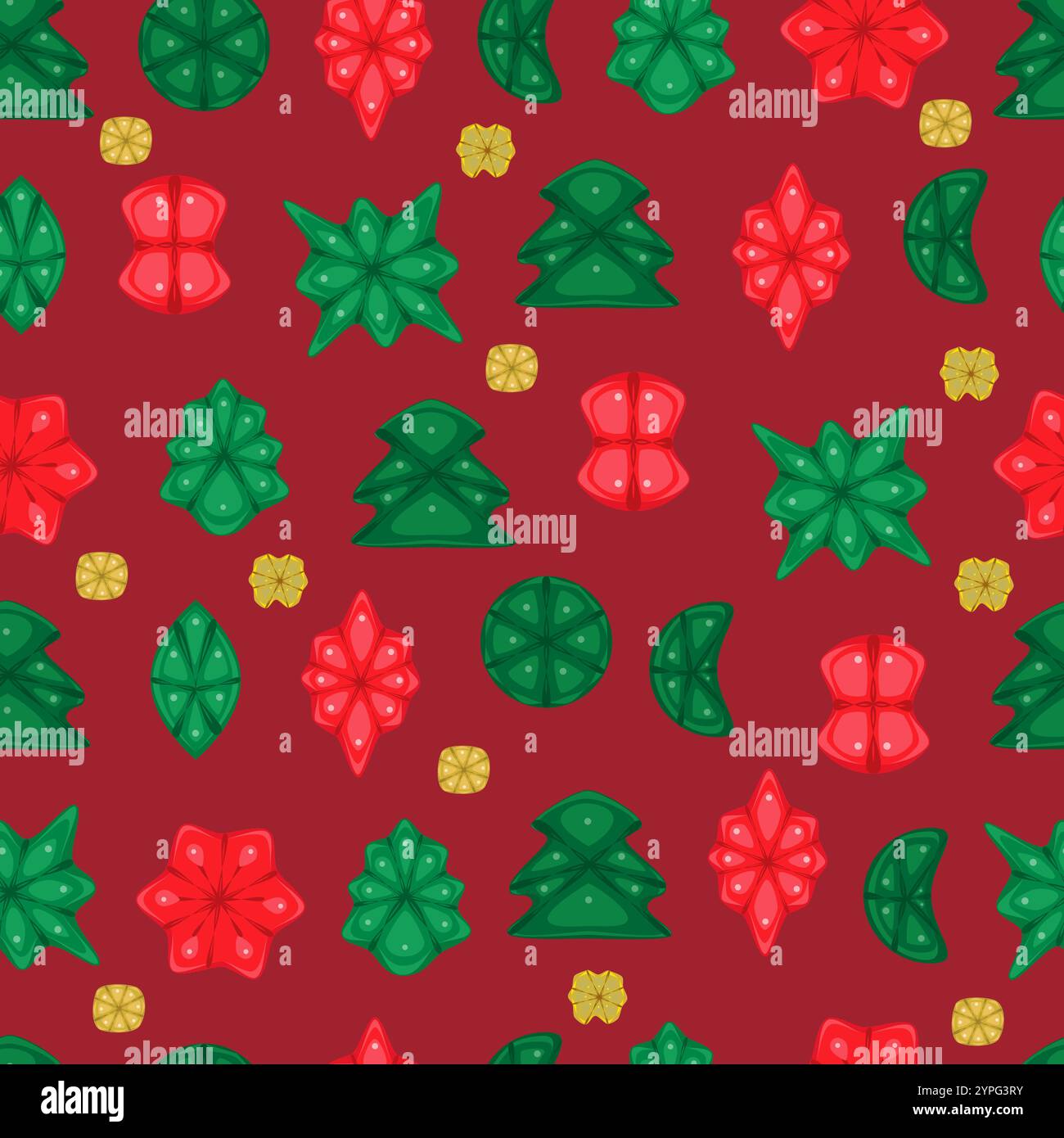 Seamless pattern with Christmas tinsel elements on red background Stock Vector