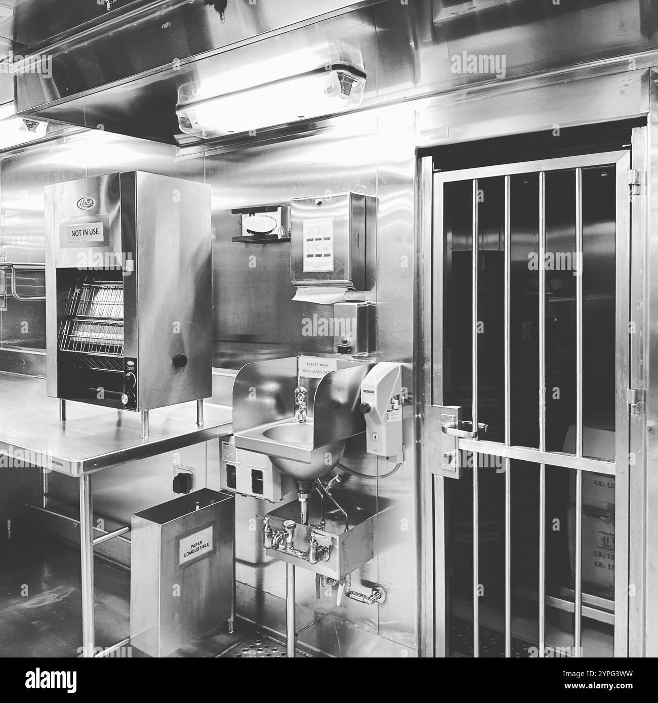 A view of food preparation areas on a galley tour of the Regal Princess cruise ship - Smartphone Captured Stock Image