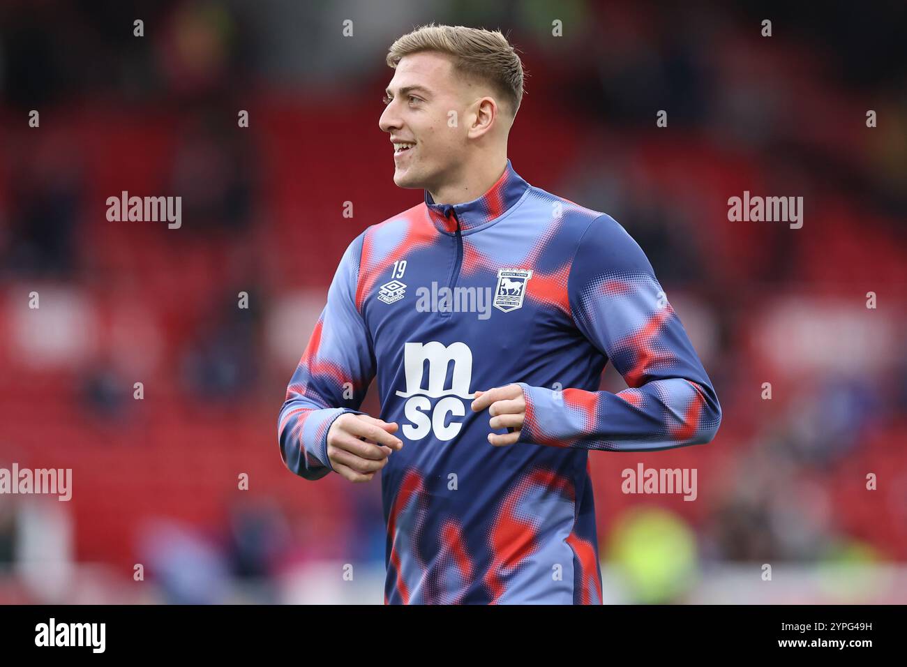 Nottingham, UK. 30th Nov, 2024. Liam Delap of Ipswich Town warms up prior to the Nottingham Forest FC v Ipswich Town FC English Premier League match at the City Ground, Nottingham, England, United Kingdom on 30 November 2024 Credit: Every Second Media/Alamy Live News Stock Photo