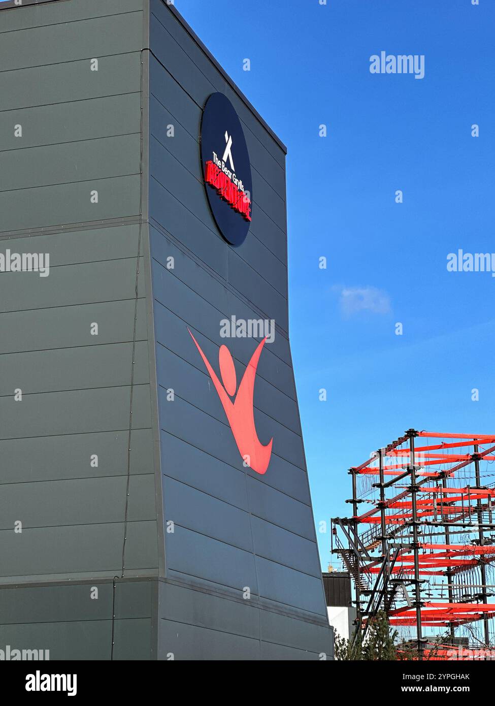 Birmingham, England, UK - 16 March 2024: Exterior view of the Bear Grylls adventure world complex at the NEC National Exhibition Centre - Smartphone Captured Stock Image