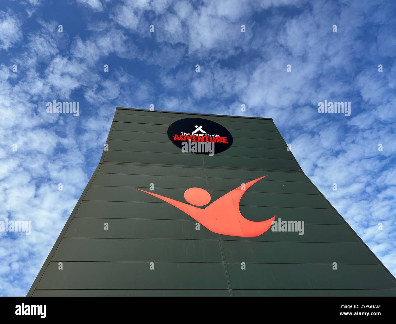 Birmingham, England, UK - 16 March 2024: Exterior view of the Bear Grylls adventure world complex at the NEC National Exhibition Centre - Smartphone Captured Stock Image
