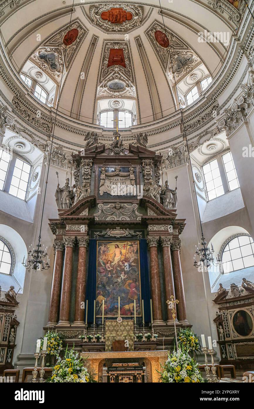 SALZBURG, AUSTRIA - APRIL 27, 2023: Interior of the medieval Salzburg Cathedral, the XVII th-century Baroque cathedral dedicated to Saint Rupert and S Stock Photo