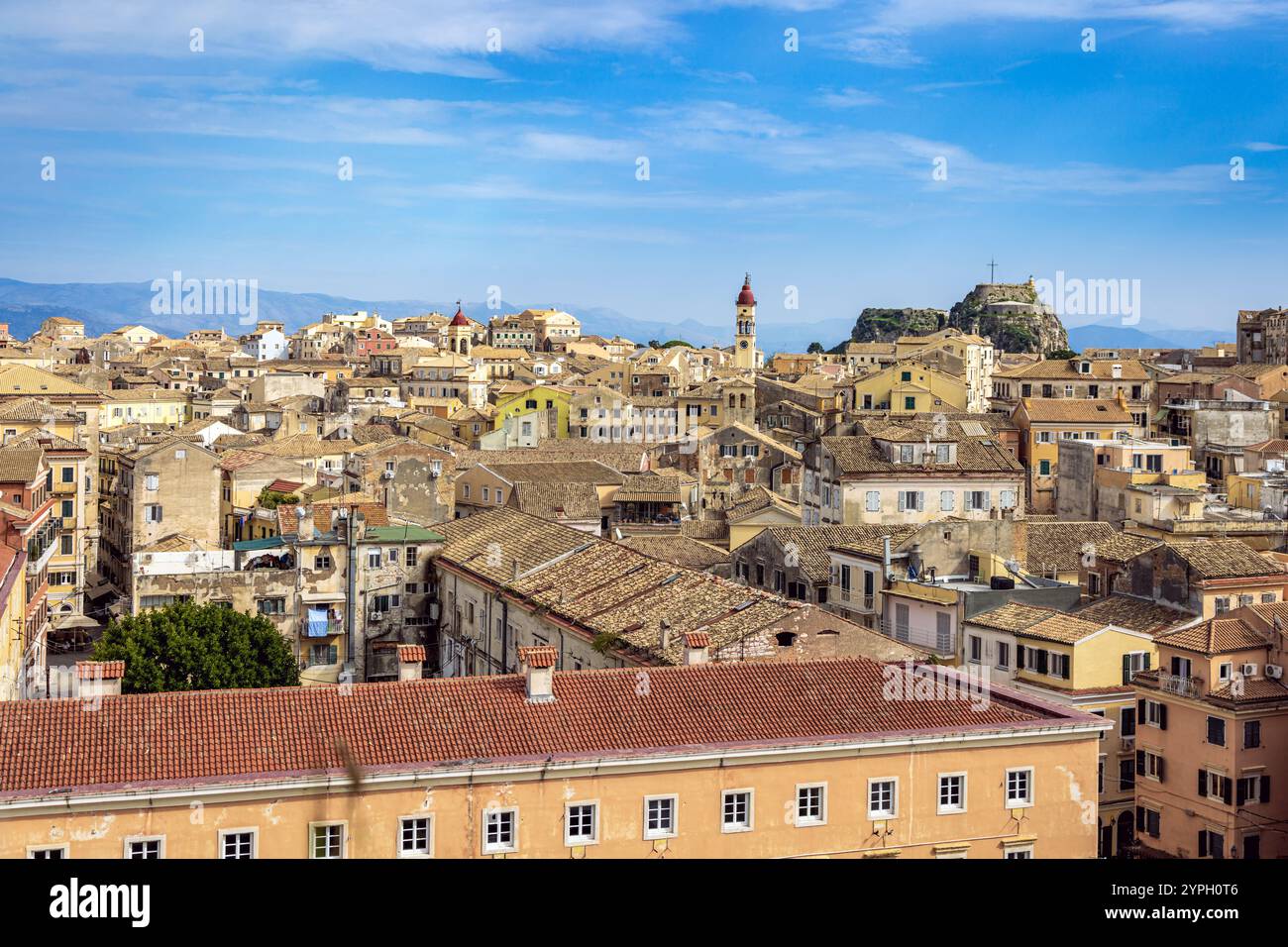 View from the New Fortress over historic Corfu Old Town, also known as Kerkyra, Corfu, Greece Stock Photo
