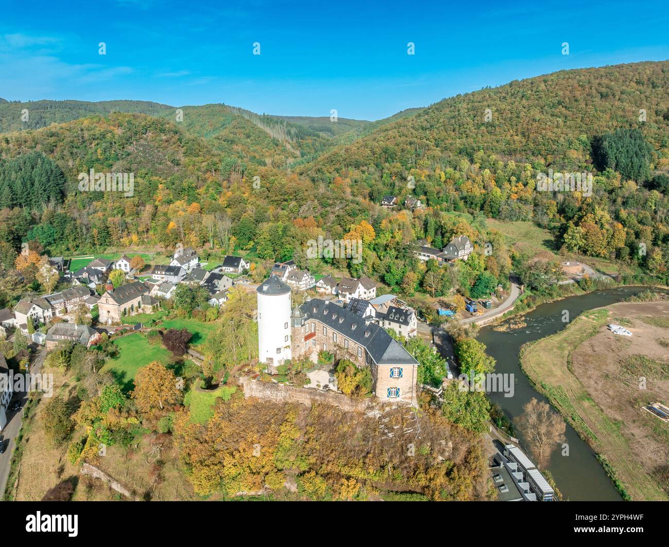 Aerial view of Kreuzberg castle in Altenahr Germany with Baroque palace ...