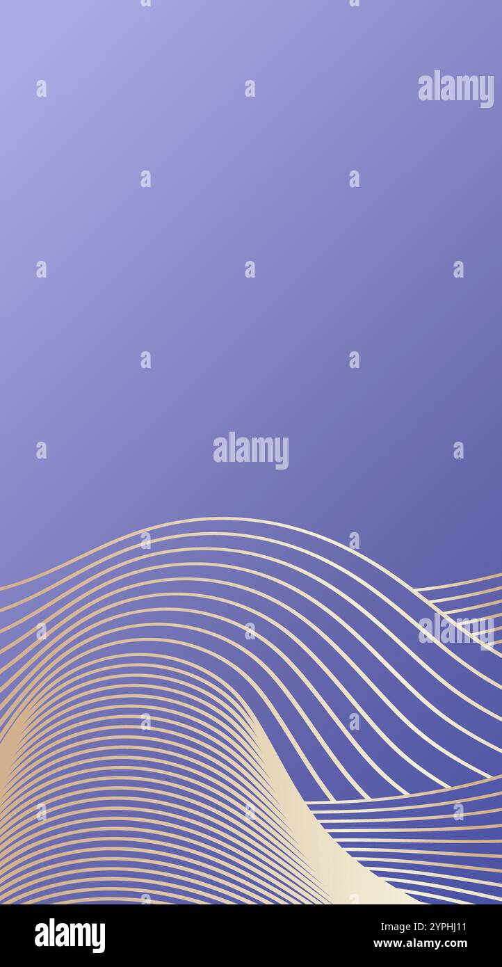 Storis template. Abstract golden wavy lines on a purple gradient ...