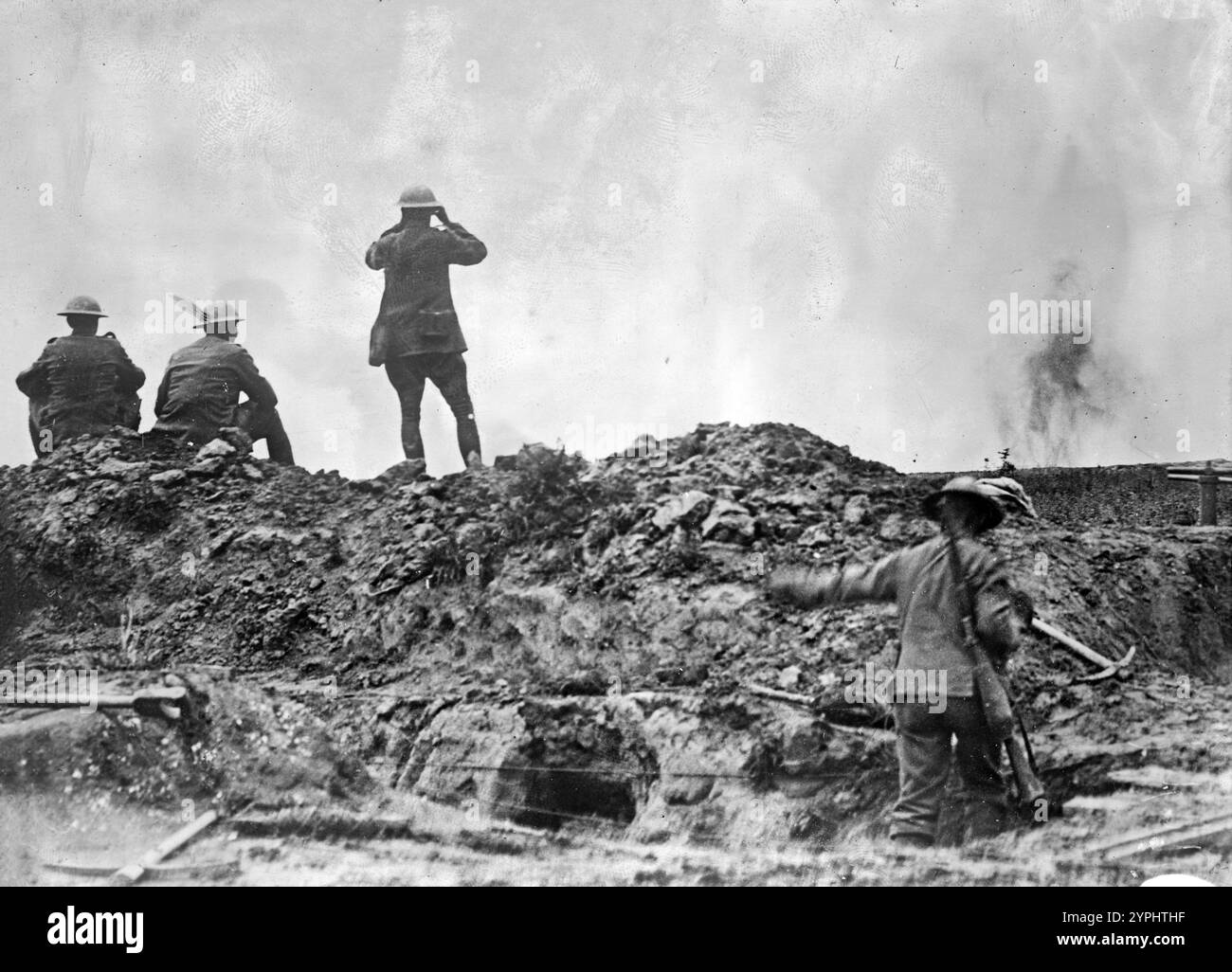 WW1 1917 German photo postcard, shell exploding in village WW1 1917 German photo postcard, shell exploding in village