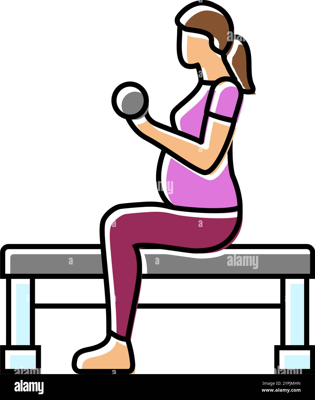 seated arm curls dumbbells pregnant fitness color icon vector ...