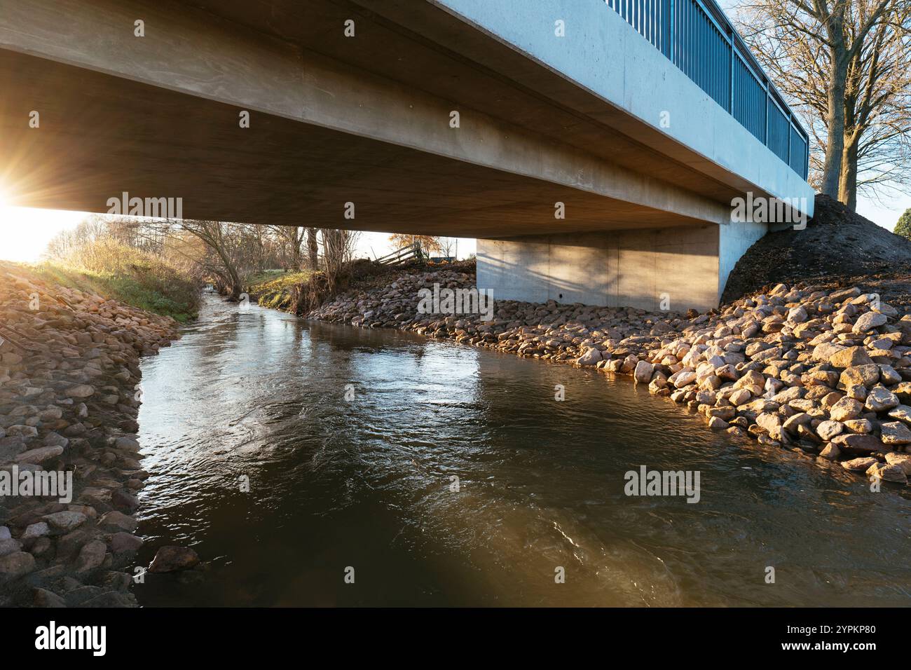 Newly build conrete bridge of ver the Ils river near Petershagen-Bierde Stock Photo