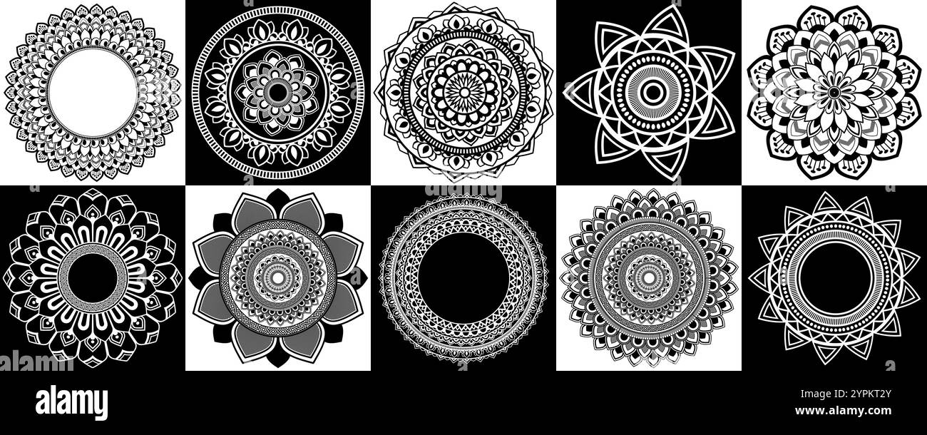 Black and white sacred mandalas hi-res stock photography and images - Alamy