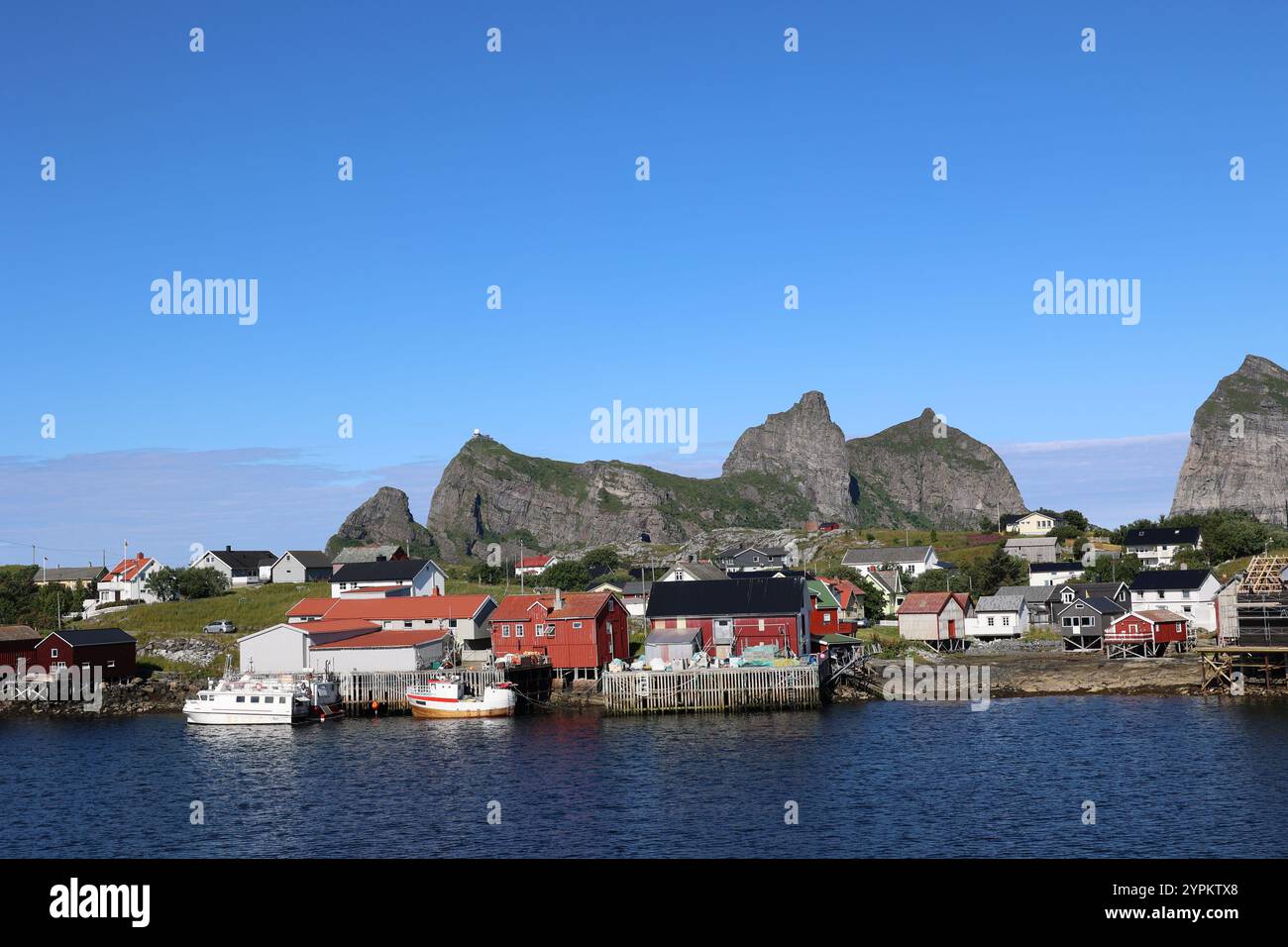 View of the Norway's oldest fishing village Traena Stock Photo