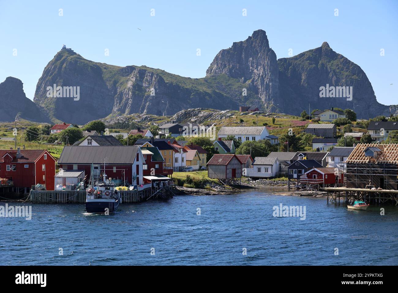 View of the Norway's oldest fishing village Traena Stock Photo