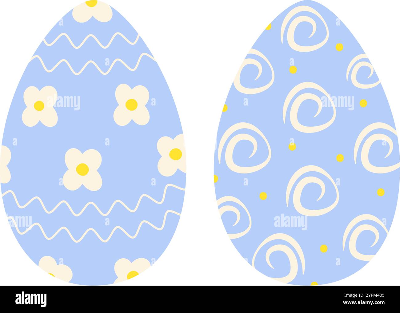 Easter Eggs patterned freehand flowers and abstract ornament. Ester greeting design elements Set 2. Isolated Vector Illustration Sticker, Icon, Thematic cards, posting, leaflets, banner or web promo Stock Vector
