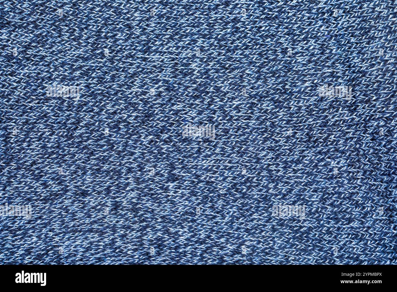 Dark Blue and White Machine Knitted Texture Background - High-Resolution Knit Pattern. Stock Photo