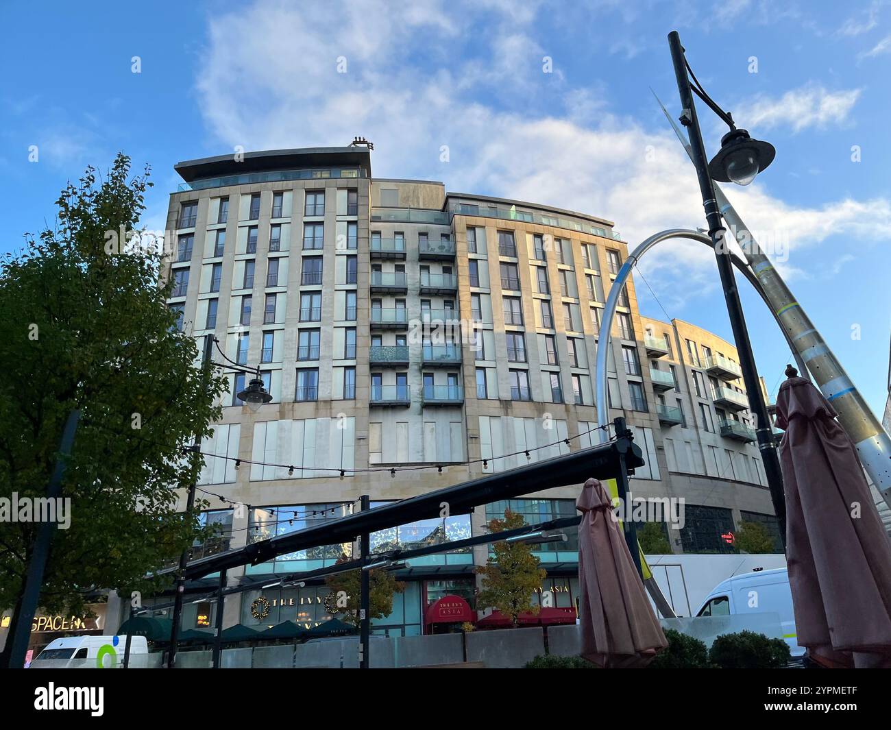 The Hayes Apartment Complex above the St Davids 2 Shopping Centre. Cardiff, Wales, United Kingdom. 26th November 2024. - Smartphone Captured Stock Image