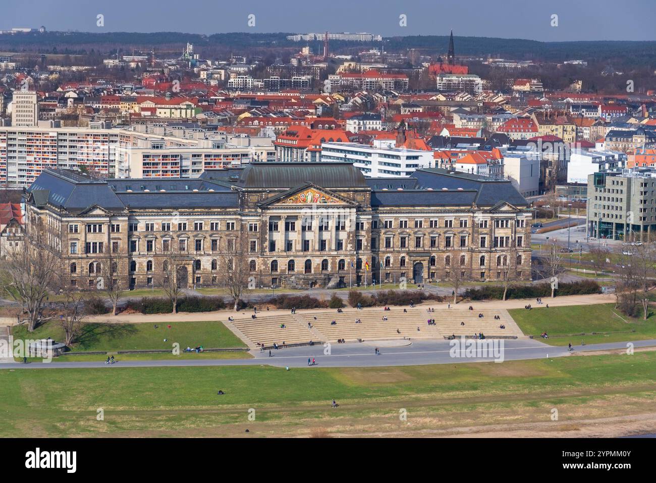 Dresden aerial view with Saxon State ministry of culture building on sunny spring day, Upper Saxon, Saxony, Germany Stock Photo